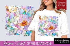 Stained Glass Flowers Square Tshirt Background - Floral PNG Product Image 1