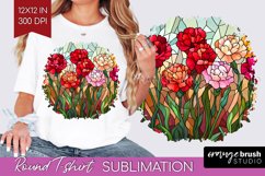 Stained Glass Flowers Round Tshirt Background - Floral PNG Product Image 1