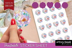 Stained Glass Flowers Round Sticker - Floral Printable Sheet Product Image 1