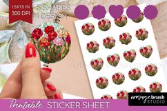 Stained Glass Flowers Round Sticker - Floral Printable Sheet Product Image 1