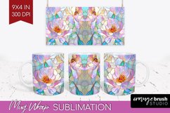 Stained Glass Flowers Mug Wrap - Floral Mug PNG Sublimation Product Image 1