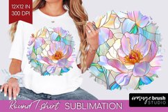 Stained Glass Flowers Round Tshirt Background - Floral PNG Product Image 1