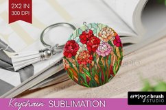 Stained Glass Flowers Keychain PNG - Floral Keychain Product Image 1