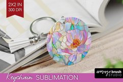 Stained Glass Flowers Keychain PNG - Floral Keychain Product Image 1