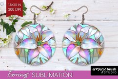 Stained Glass Flowers Round Earrings - Floral PNG Product Image 1