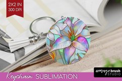 Stained Glass Flowers Keychain PNG - Floral Keychain Product Image 1