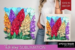 Stained Glass Flowers Tote Bag - Floral Tote Bag PNG Product Image 1