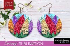Stained Glass Flowers Round Earrings - Floral PNG Product Image 1