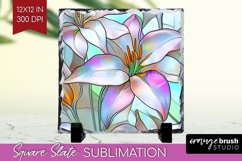 Stained Glass Flowers Slate PNG - Floral Square Slate Product Image 1