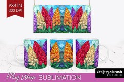 Stained Glass Flowers Mug Wrap - Floral Mug PNG Sublimation Product Image 1