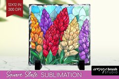 Stained Glass Flowers Slate PNG - Floral Square Slate Product Image 1