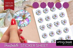 Stained Glass Flowers Round Sticker - Floral Printable Sheet Product Image 1