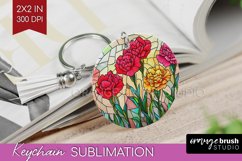 Stained Glass Flowers Keychain PNG - Floral Keychain Product Image 1