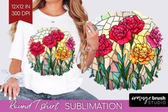 Stained Glass Flowers Round Tshirt Background - Floral PNG Product Image 1