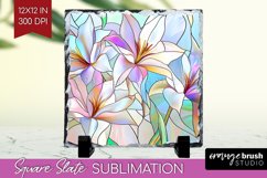 Stained Glass Flowers Slate PNG - Floral Square Slate Product Image 1