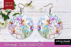 Stained Glass Flowers Round Earrings - Floral PNG Product Image 1