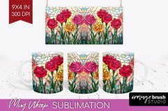 Stained Glass Flowers Mug Wrap - Floral Mug PNG Sublimation Product Image 1