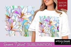 Stained Glass Flowers Square Tshirt Background - Floral PNG Product Image 1