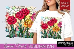 Stained Glass Flowers Square Tshirt Background - Floral PNG Product Image 1