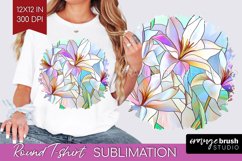 Stained Glass Flowers Round Tshirt Background - Floral PNG Product Image 1