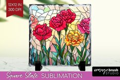 Stained Glass Flowers Slate PNG - Floral Square Slate Product Image 1