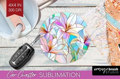 Stained Glass Flowers Car Coaster - Floral Coaster PNG Product Image 1