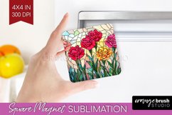 Stained Glass Flowers Magnet Sublimation - Floral Square PNG Product Image 1