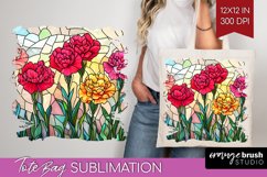Stained Glass Flowers Tote Bag - Floral Tote Bag PNG Product Image 1