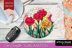 Stained Glass Flowers Car Coaster - Floral Coaster PNG Product Image 1