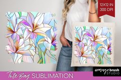 Stained Glass Flowers Tote Bag - Floral Tote Bag PNG Product Image 1