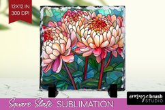 Stained Glass Flowers Slate PNG - Floral Square Slate Product Image 1