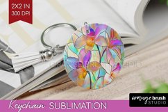 Stained Glass Flowers Keychain PNG - Floral Keychain Product Image 1