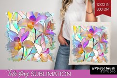 Stained Glass Flowers Tote Bag - Floral Tote Bag PNG Product Image 1