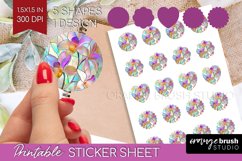 Stained Glass Flowers Round Sticker - Floral Printable Sheet Product Image 1