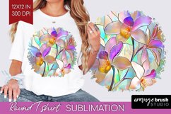 Stained Glass Flowers Round Tshirt Background - Floral PNG Product Image 1
