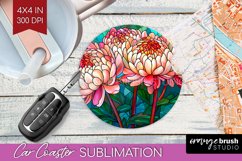 Stained Glass Flowers Car Coaster - Floral Coaster PNG Product Image 1