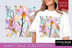 Stained Glass Flowers Square Tshirt Background - Floral PNG Product Image 1