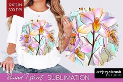 Stained Glass Flowers Round Tshirt Background - Floral PNG Product Image 1