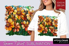 Stained Glass Flowers Square Tshirt Background - Floral PNG Product Image 1