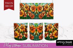 Stained Glass Flowers Mug Wrap - Floral Mug PNG Sublimation Product Image 1