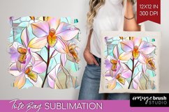 Stained Glass Flowers Tote Bag - Floral Tote Bag PNG Product Image 1