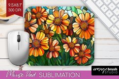 Stained Glass Flowers Mouse Pad Sublimation - Floral PNG Product Image 1