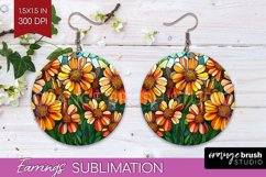 Stained Glass Flowers Round Earrings - Floral PNG Product Image 1