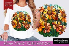 Stained Glass Flowers Round Tshirt Background - Floral PNG Product Image 1