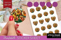 Stained Glass Flowers Round Sticker - Floral Printable Sheet Product Image 1