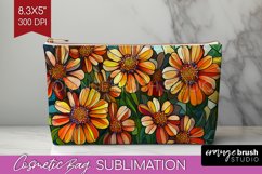 Stained Glass Flowers Cosmetic Bag - Floral Makeup Bag PNG Product Image 1