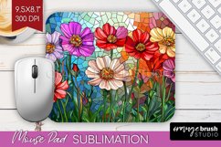 Stained Glass Flowers Mouse Pad Sublimation - Floral PNG Product Image 1