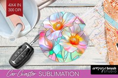 Stained Glass Flowers Car Coaster - Floral Coaster PNG Product Image 1