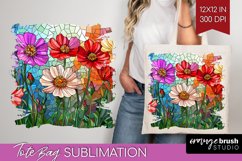 Stained Glass Flowers Tote Bag - Floral Tote Bag PNG Product Image 1