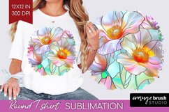 Stained Glass Flowers Round Tshirt Background - Floral PNG Product Image 1